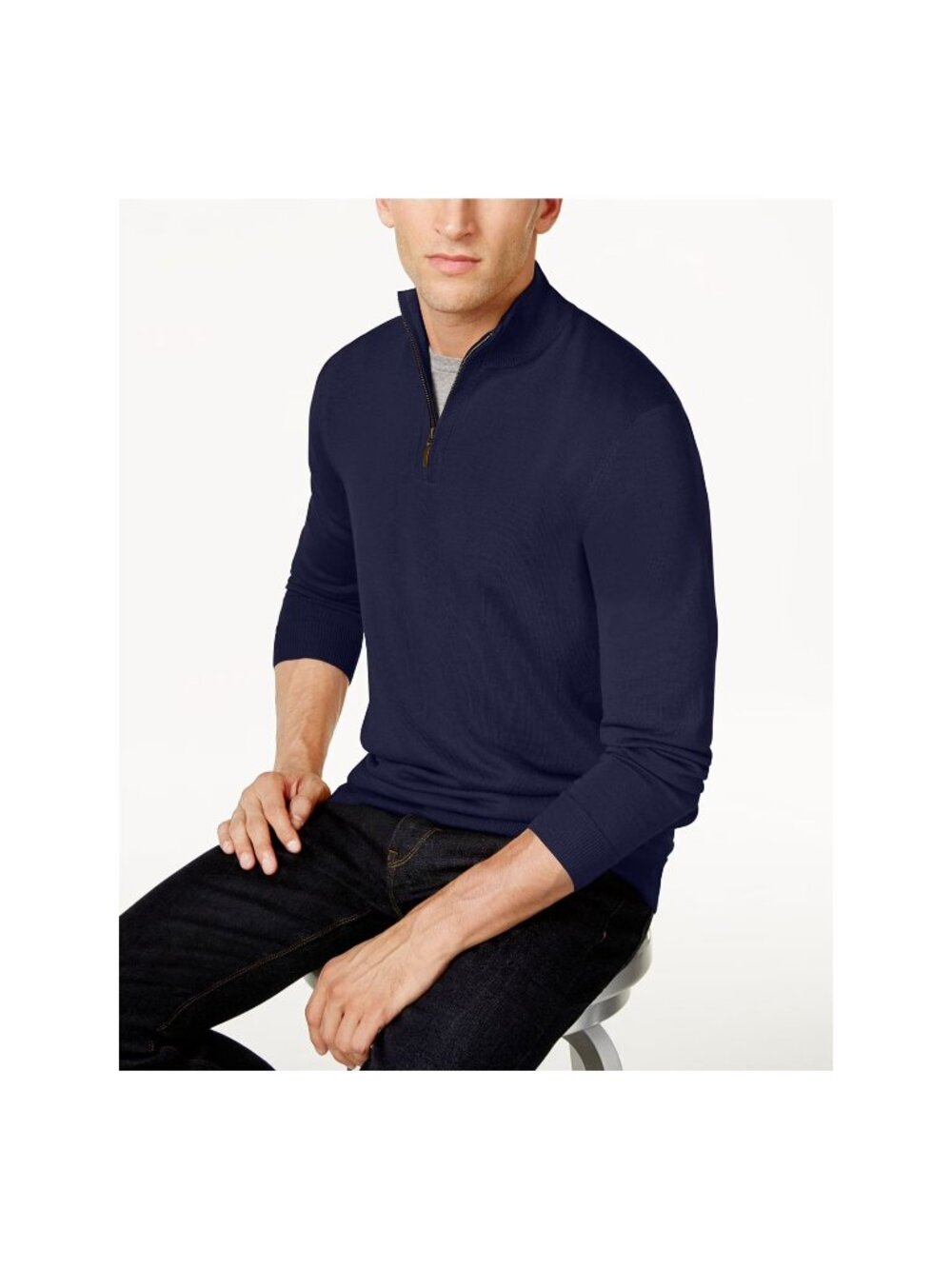 CLUBROOM Mens Navy Heather Mock Quarter-Zip Pullover Sweater Size M MSRP $75